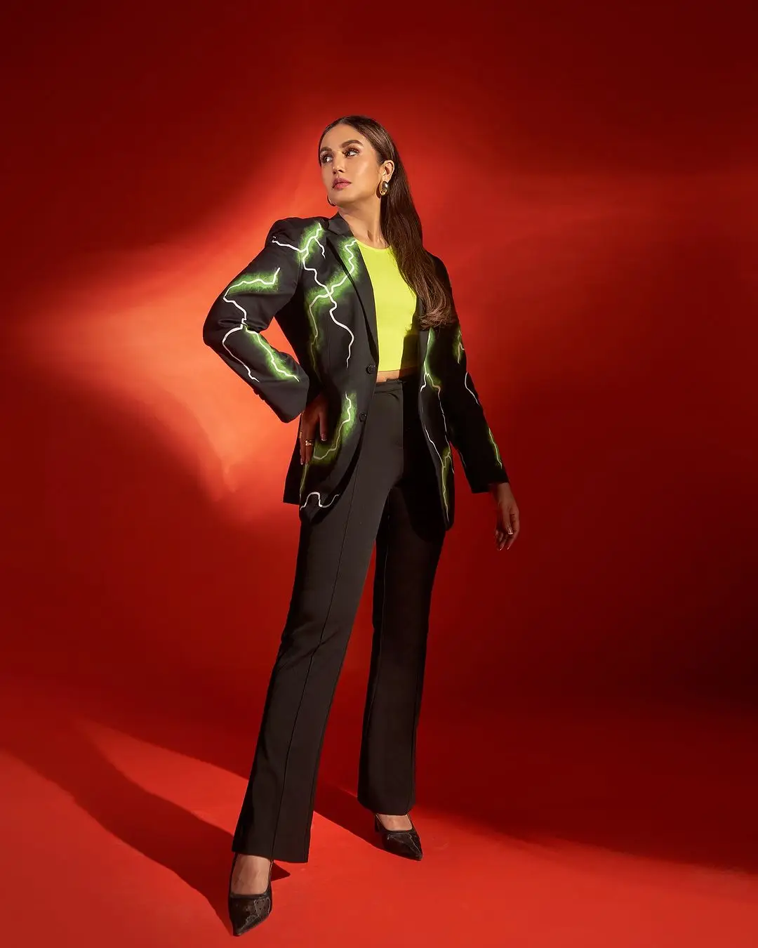 Mumbai Actress Huma Qureshi Photoshoot in Green Coat Pant